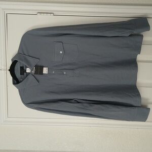 Magaschoni Man Steel Blue Long Sleeve Polo Shirt Size L/G . Classic